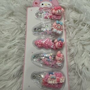 Sanrio My Melody Pink Glitter Character Hair Clips - Set of 5